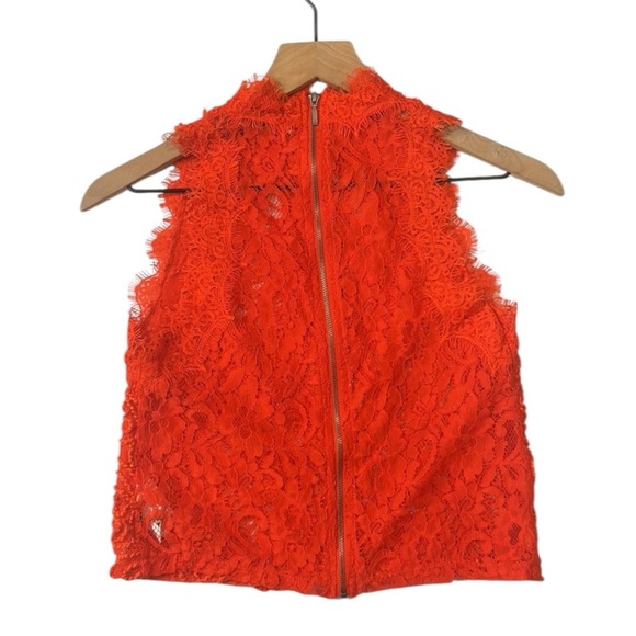 Zara Red Lace Sleeveless Crop Top Back Zipper Women’s Size Small - Picture 4 of 10
